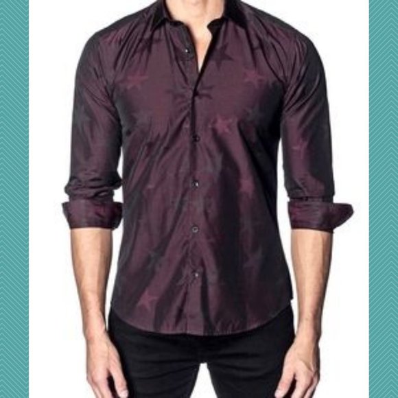 Jared Lang After Hours Burgundy Stars Print Slim Fit Shirt - Picture 1 of 4